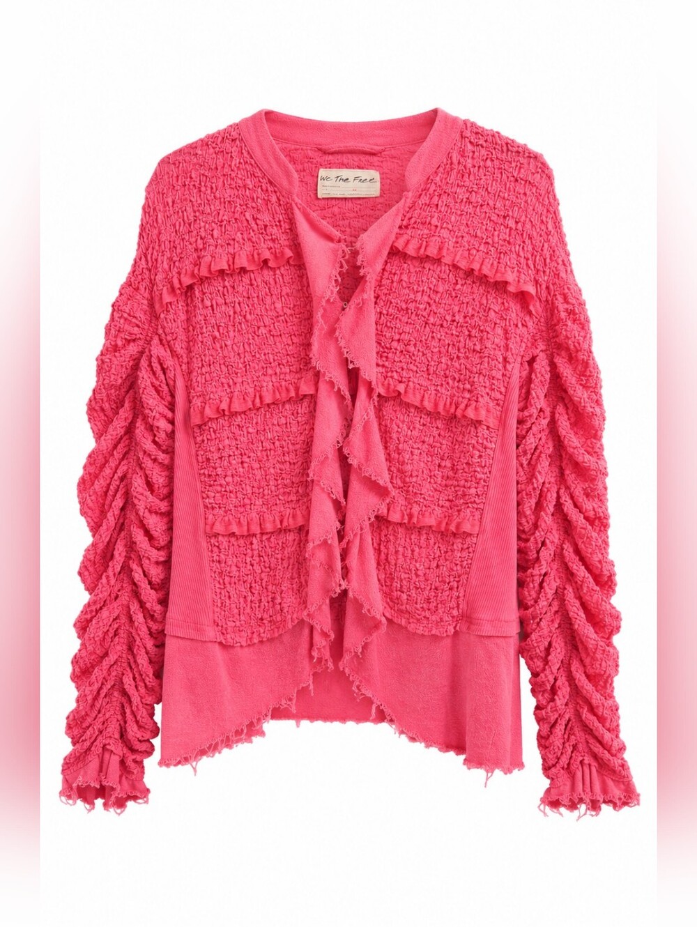 We The Free Demi Jacket, Bright Pink, Ruched Sleeves, M, Romantic, Soft Boho